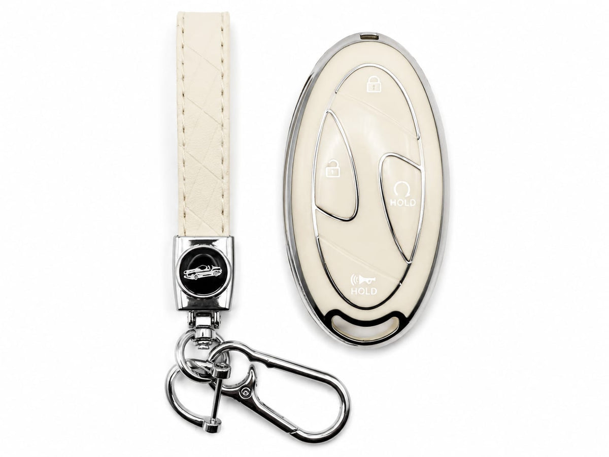 5-Button Hyundai Key Fob Cover with Leather Keychain – Elantra, Sonata, Ioniq, Santa Fe, Santa Cruz, Kona & Tucson