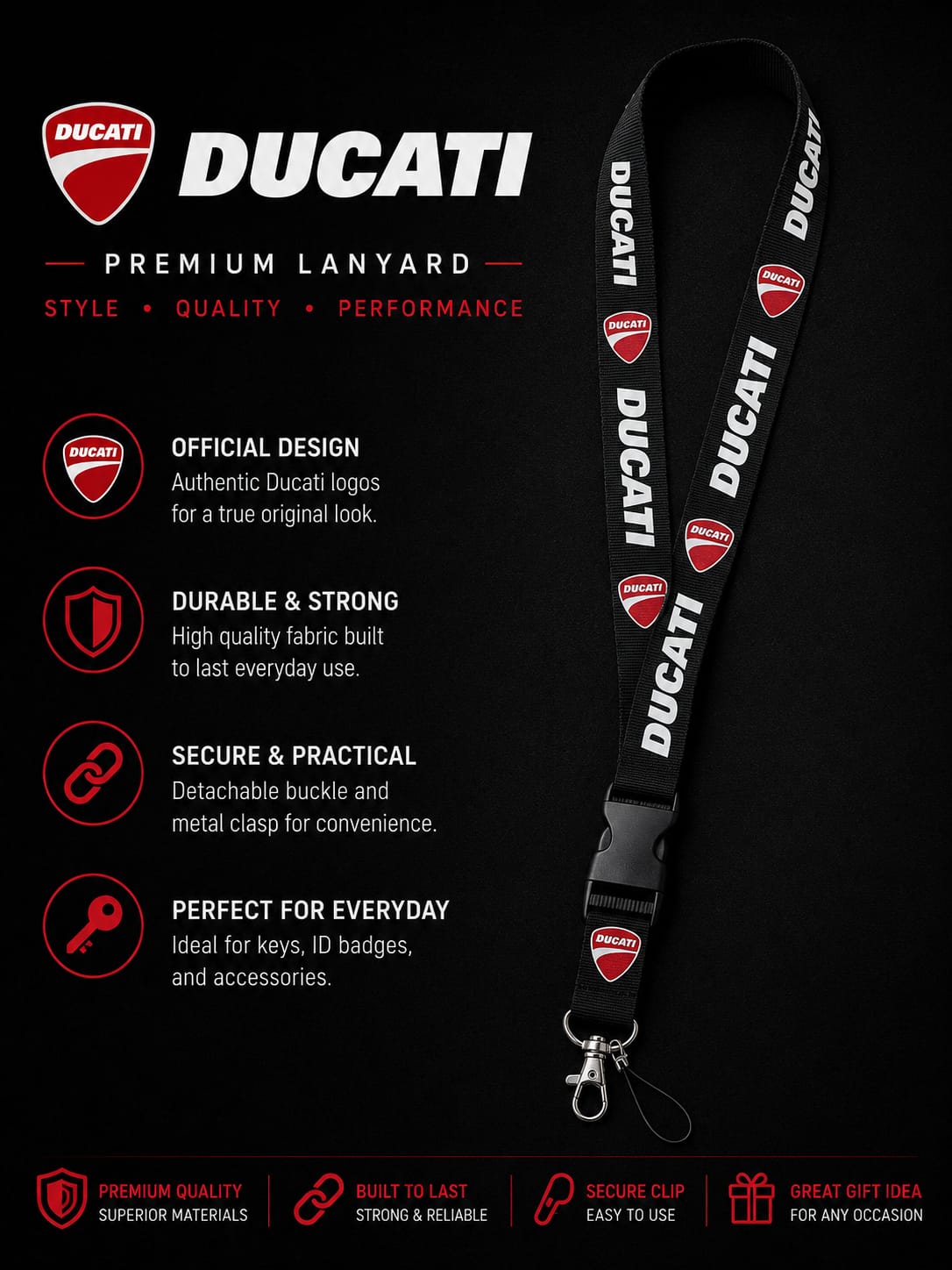 Ducati Premium Lanyard | Keys Locksmith