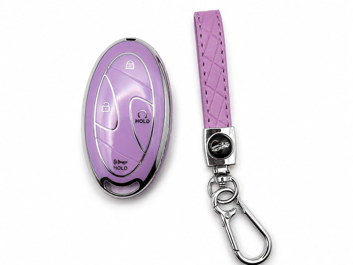 5-Button Hyundai Key Fob Cover with Leather Keychain – Elantra, Sonata, Ioniq, Santa Fe, Santa Cruz, Kona & Tucson