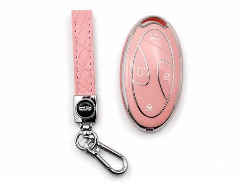 5-Button Hyundai Key Fob Cover with Leather Keychain – Elantra, Sonata, Ioniq, Santa Fe, Santa Cruz, Kona & Tucson