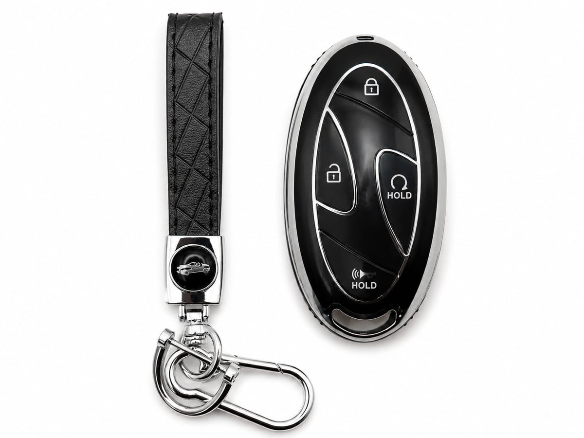 5-Button Hyundai Key Fob Cover with Leather Keychain – Elantra, Sonata, Ioniq, Santa Fe, Santa Cruz, Kona & Tucson