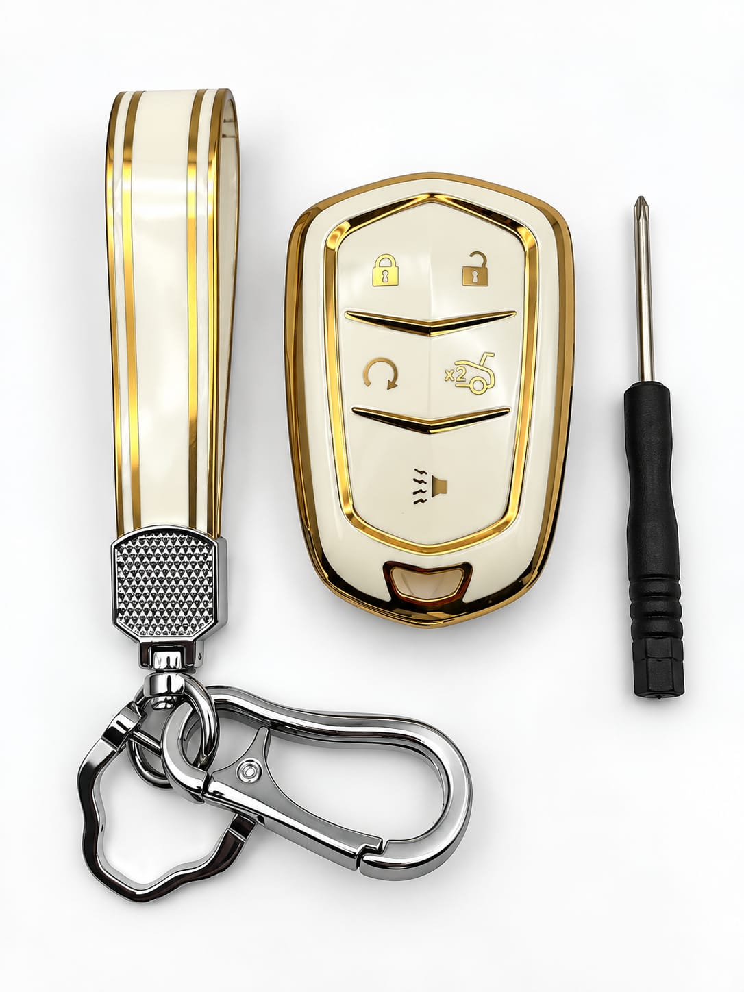 Title:
Cadillac 4-Button Smart Key Fob Cover with Wrist Strap & Keychain