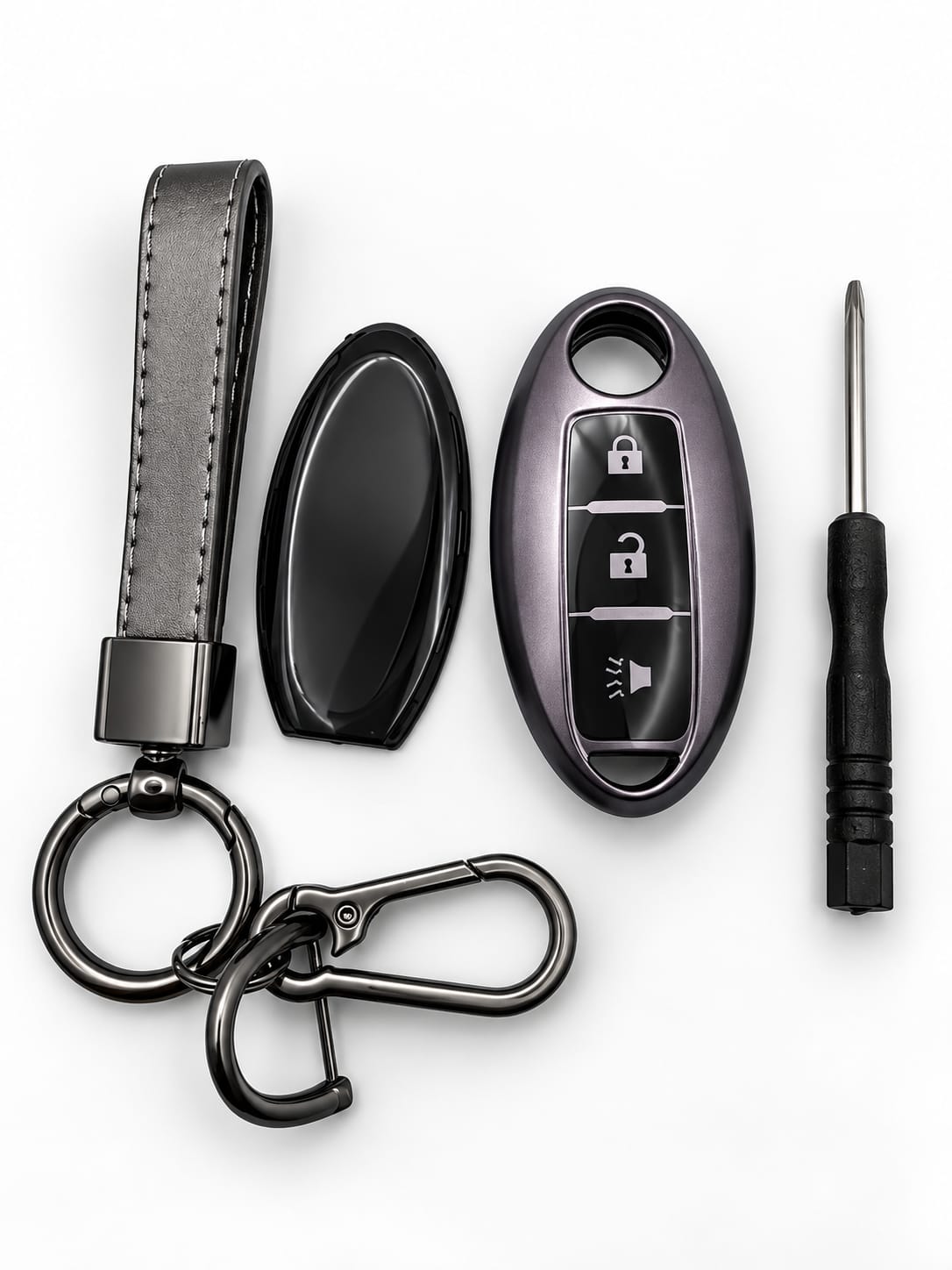 Title:
Nissan 3-Button Smart Key Fob Cover with Wrist Strap & Keychain