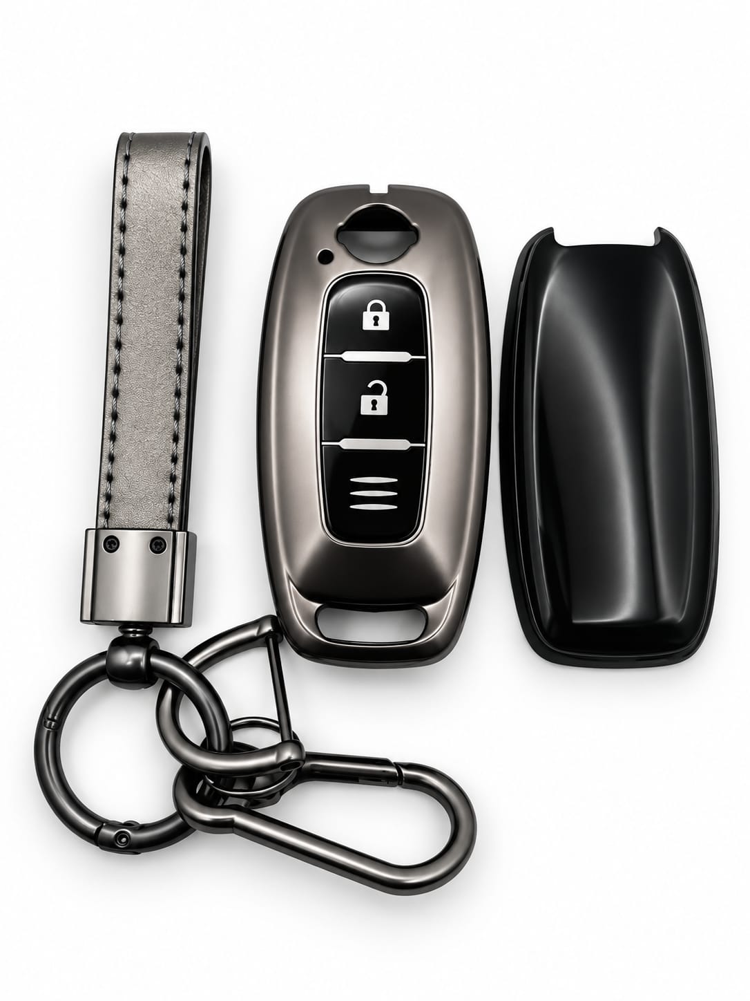 Title:
Nissan 3-Button Smart Key Fob Cover with Wrist Strap & Keychain – Altima, Maxima, Sentra, Rogue, Murano