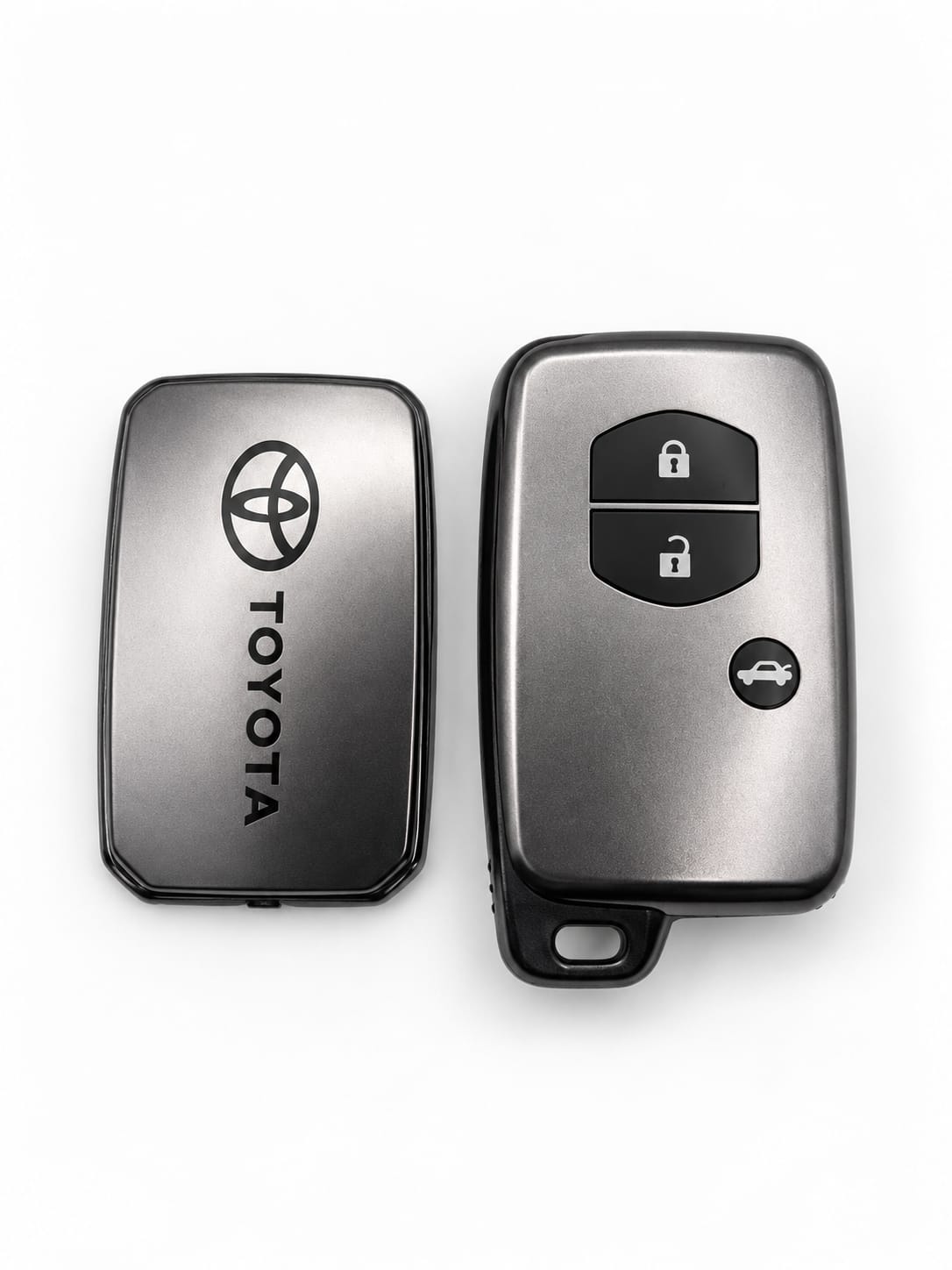 Title:
Toyota 3-Button Smart Key Fob Cover – Lock, Unlock & Trunk – Gray