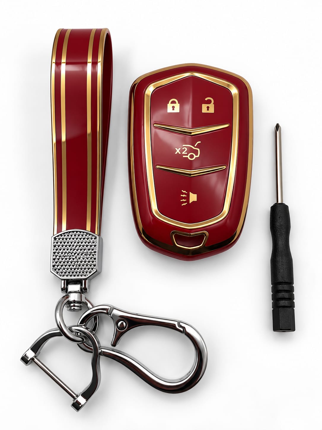 Title:
Cadillac 5-Button Smart Key Fob Cover with Wrist Strap & Keychain