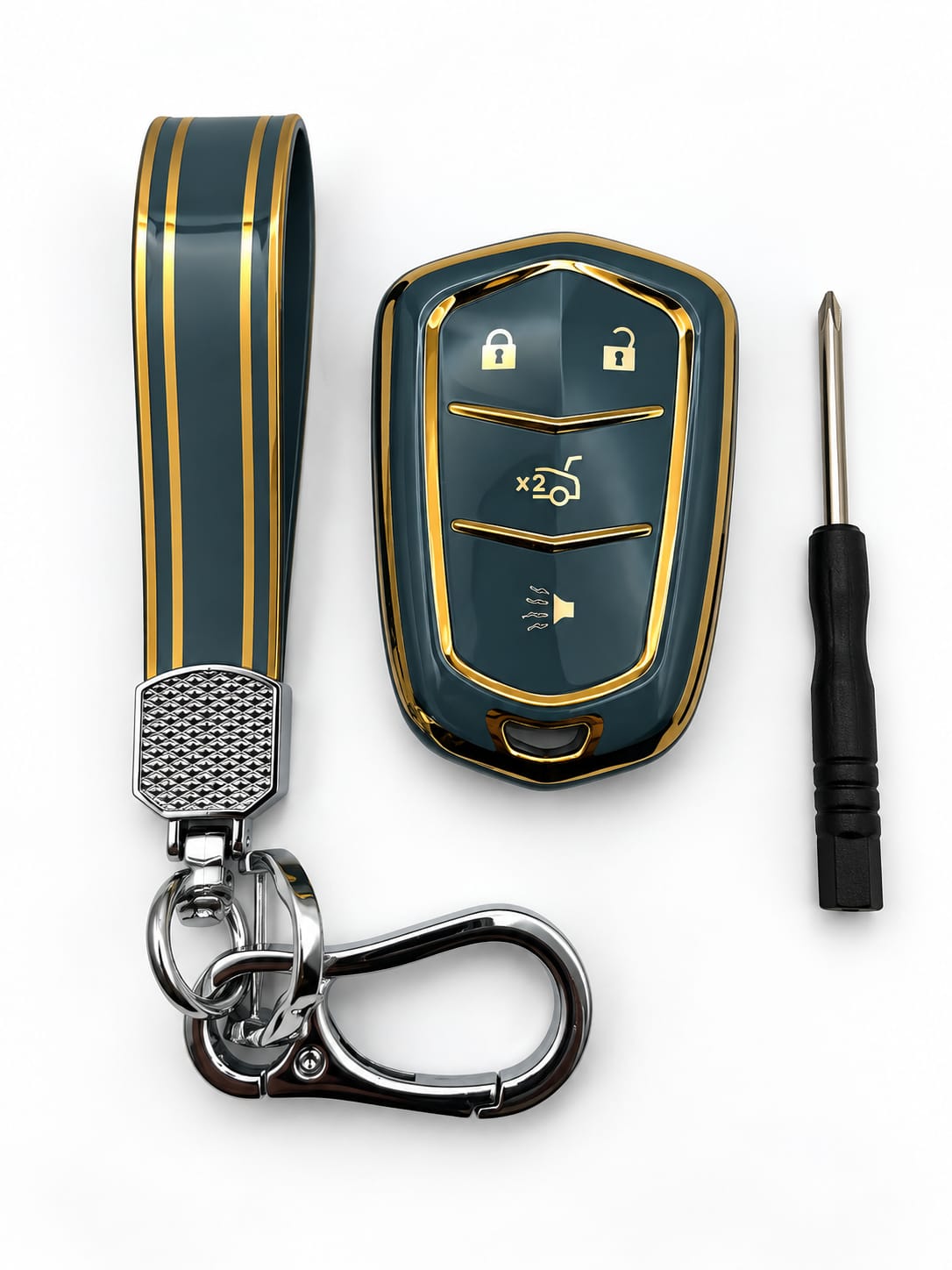 Title:
Cadillac 5-Button Smart Key Fob Cover with Wrist Strap & Keychain
