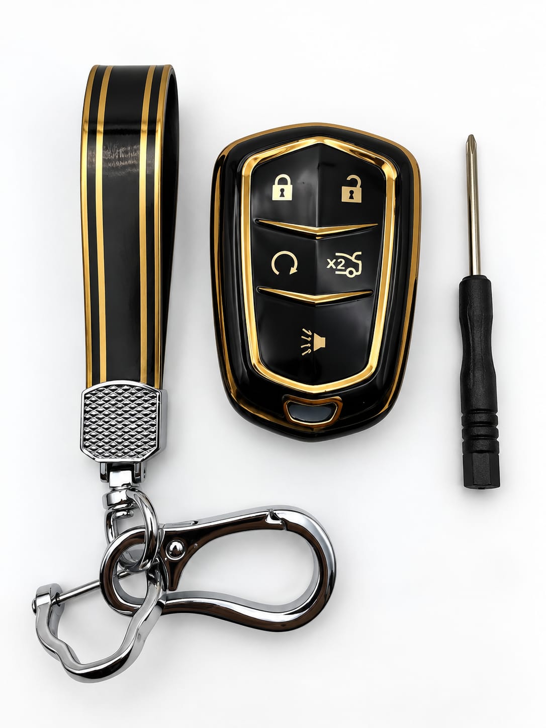 Title:
Cadillac 5-Button Smart Key Fob Cover with Wrist Strap & Keychain