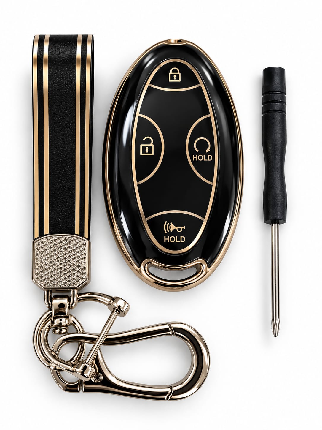 5-Button Hyundai Key Fob Cover with Leather Keychain – Elantra, Sonata, Ioniq, Santa Fe, Santa Cruz, Kona & Tucson