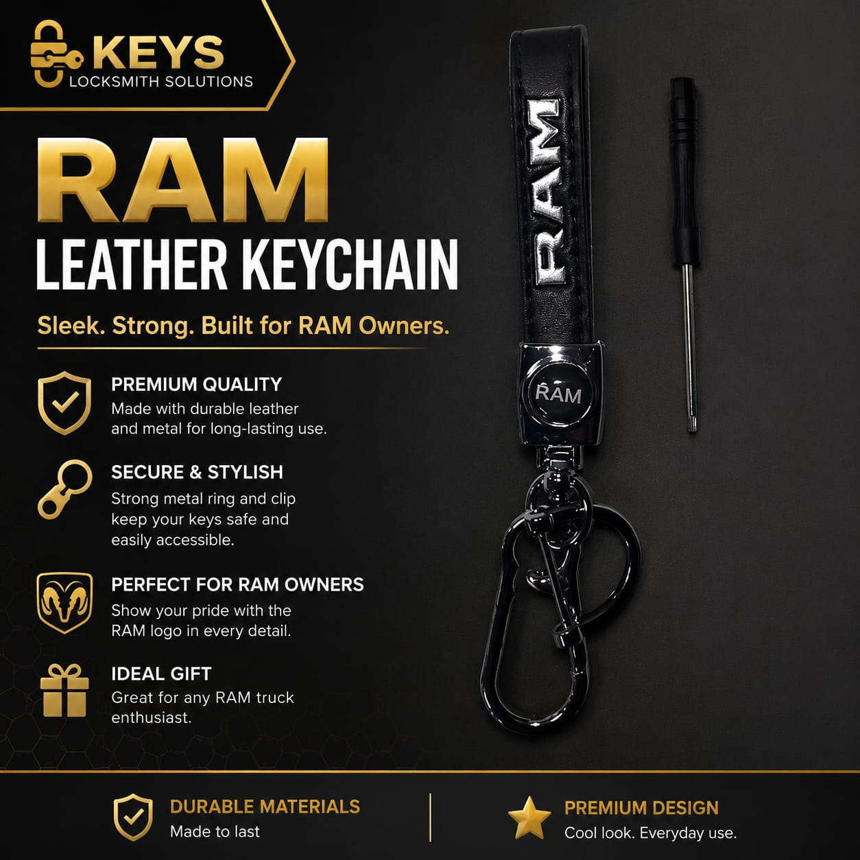 RAM Premium Leather Keychain | Keys Locksmith