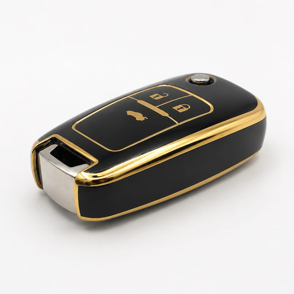 Chevy 3-Button Flip Key TPU Cover Black & Gold | Keys Locksmith