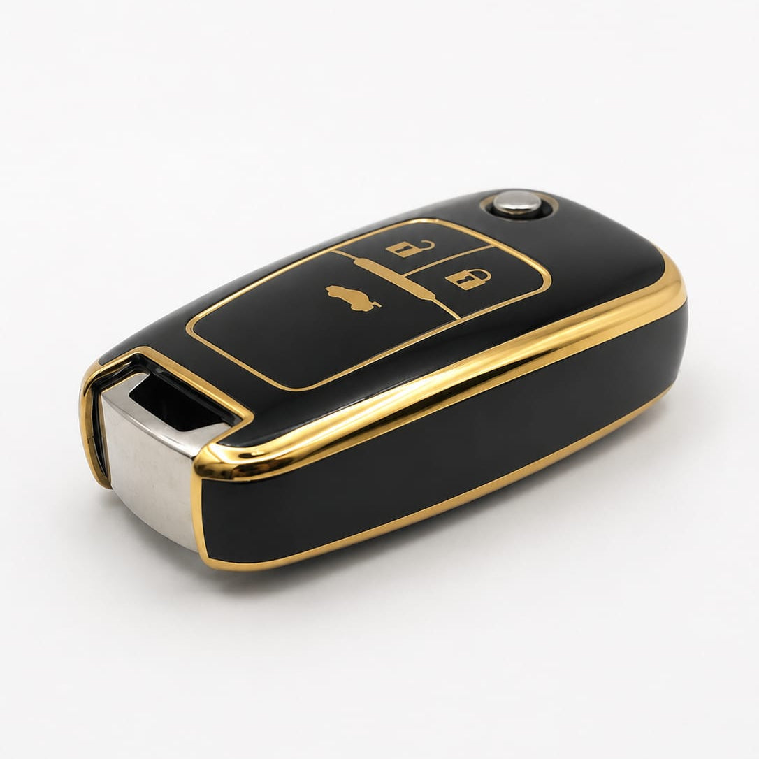Chevy 3-Button Flip Key TPU Cover Black & Gold | Keys Locksmith