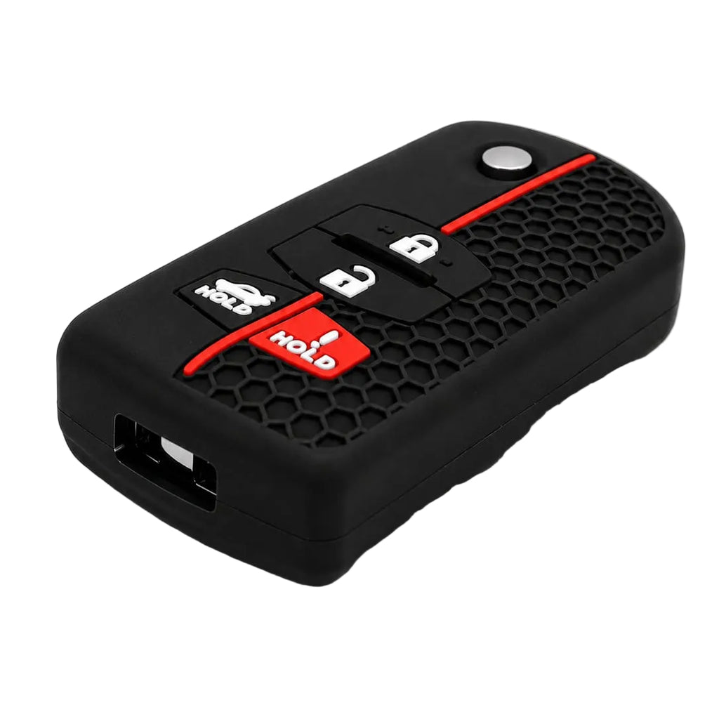 Mazda 4-Button Flip Key Silicone Cover – Honeycomb Black & Red