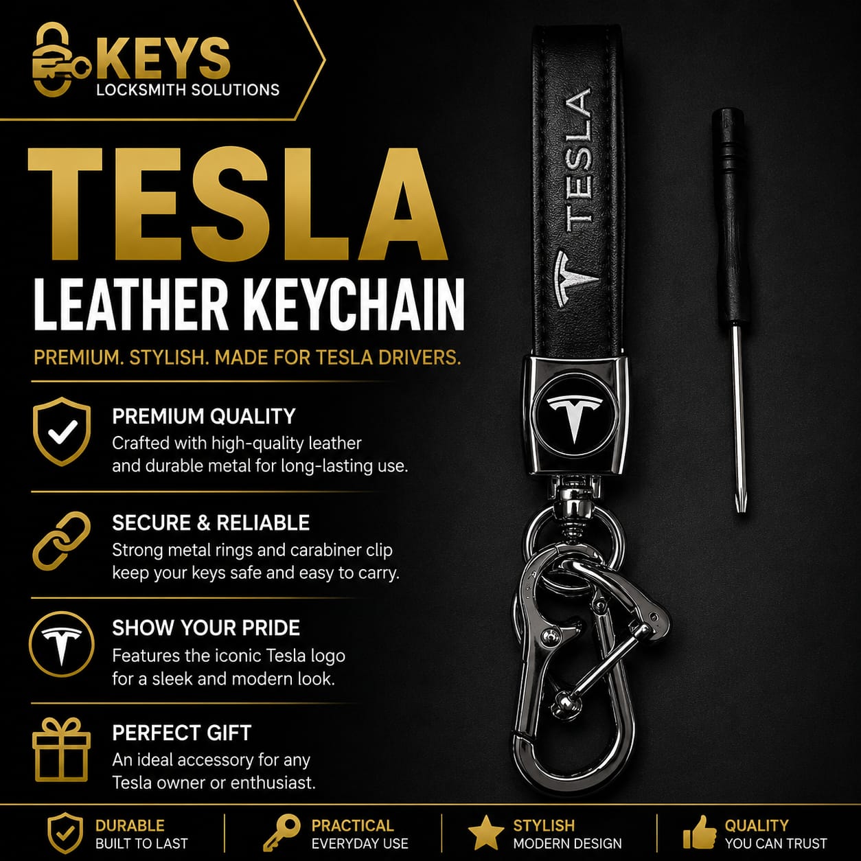 Tesla Leather Keychain