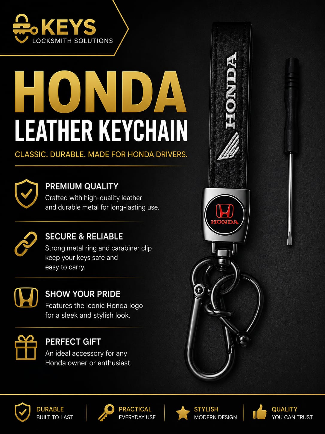 Honda Leather Keychain & Carabiner Key Holder | Keys Locksmith