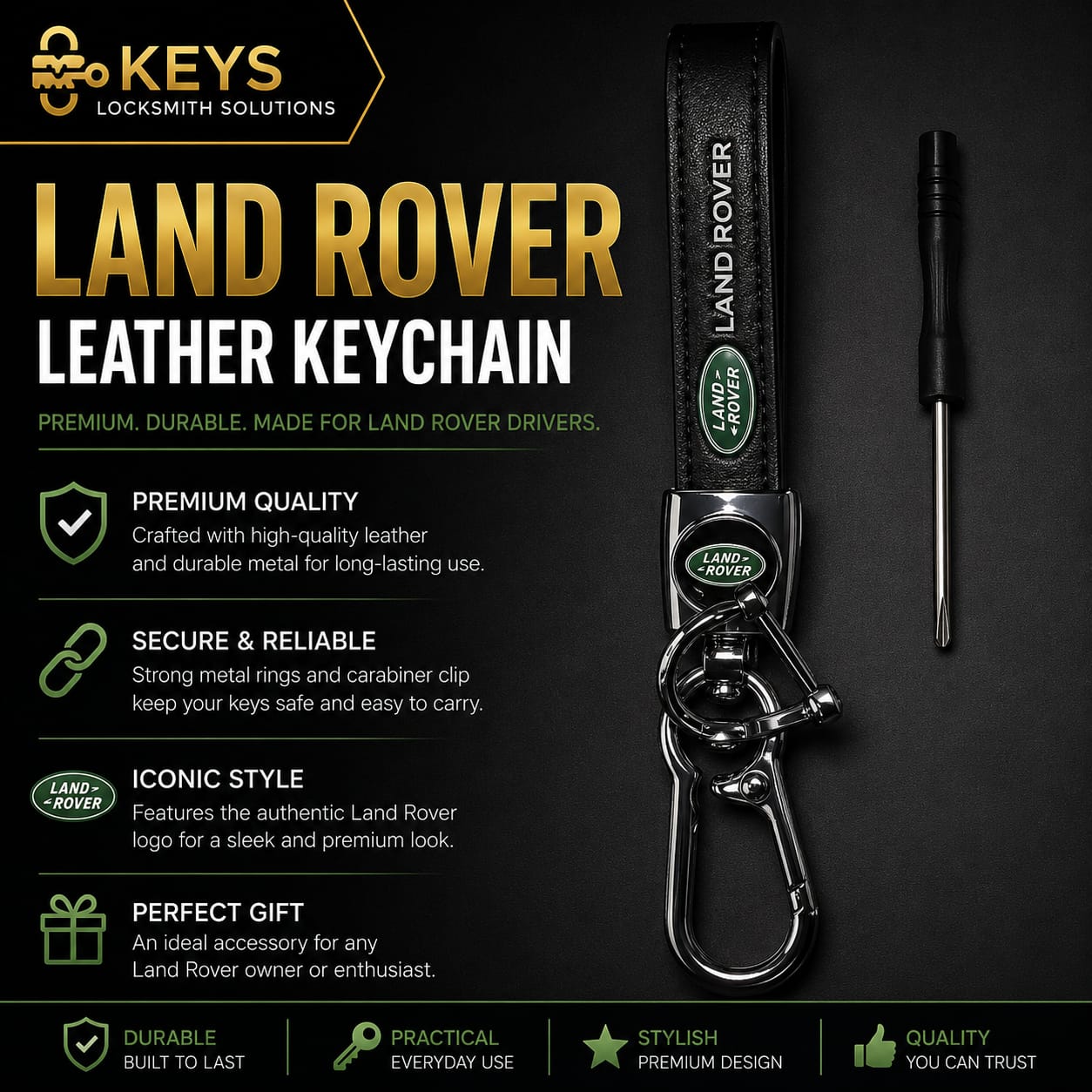 Land Rover Leather Keychain & Carabiner Key Holder | Keys Locksmith