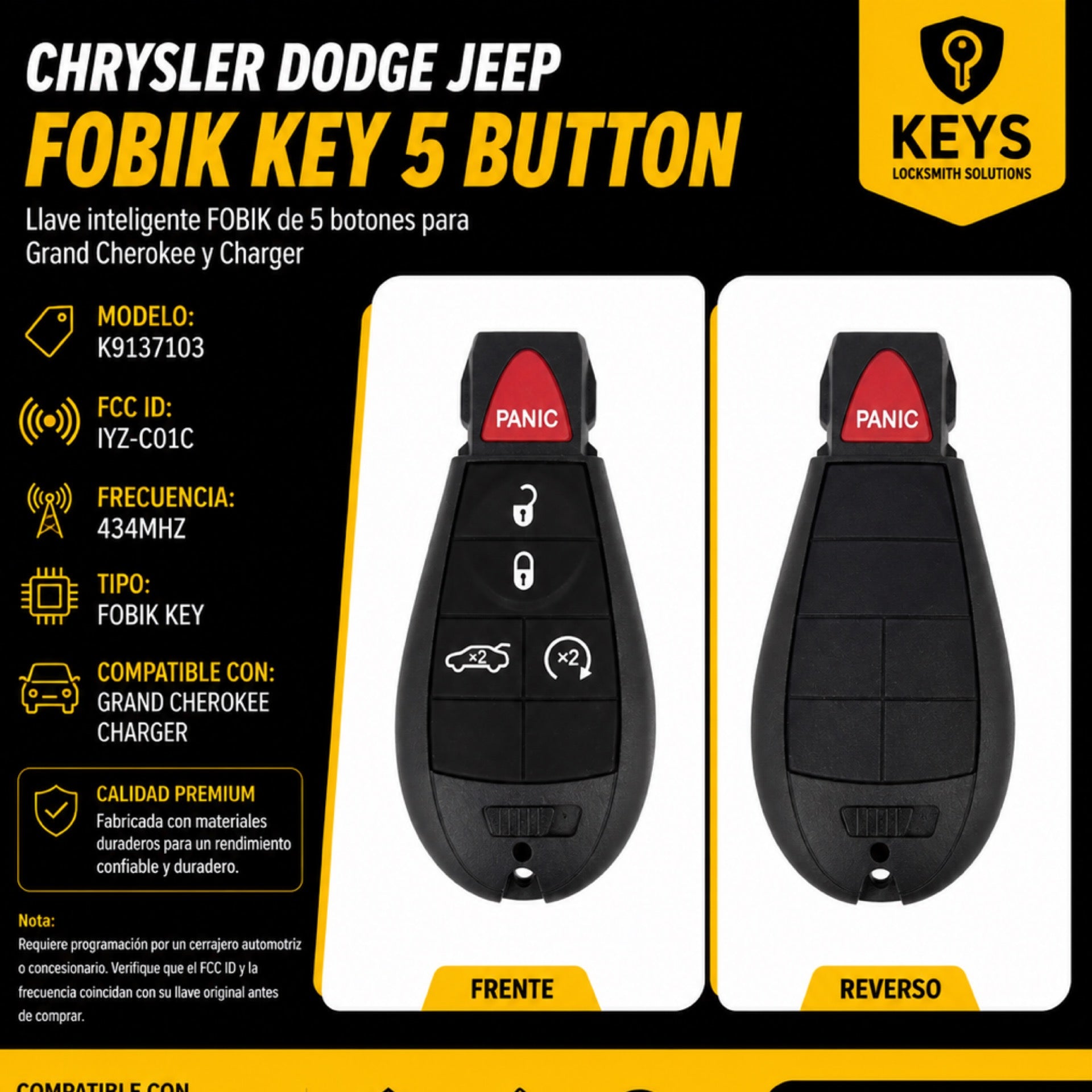 Chrysler Dodge Jeep 5-Button FOBIK IYZ-C01C