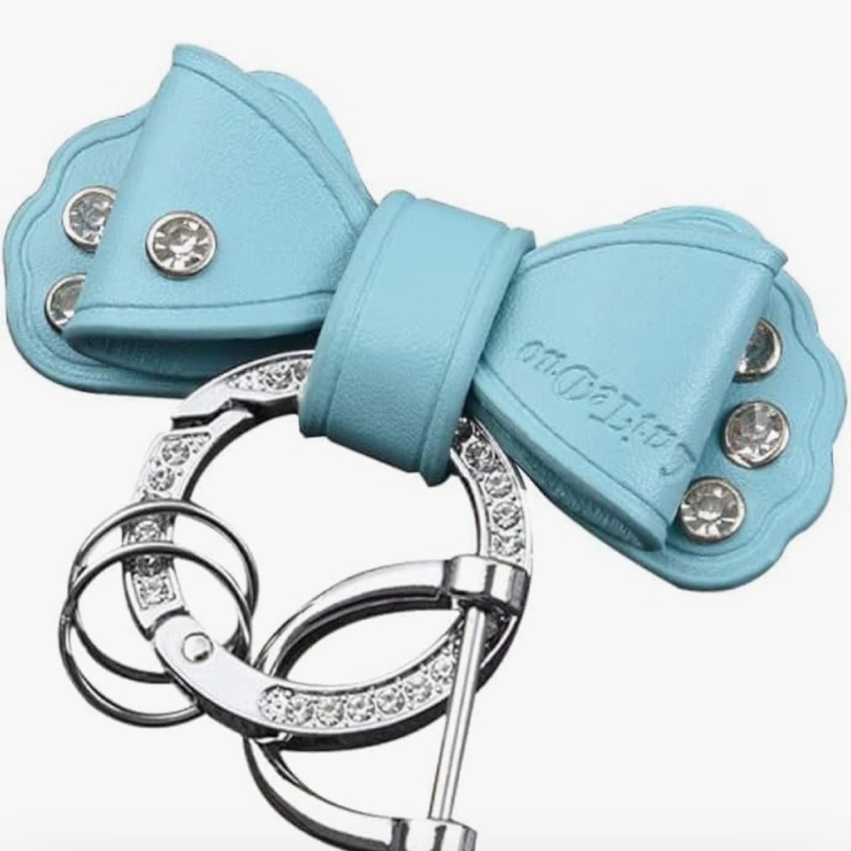 Rhinestone Leather Bow Keychain Light Blue | Keys Locksmith