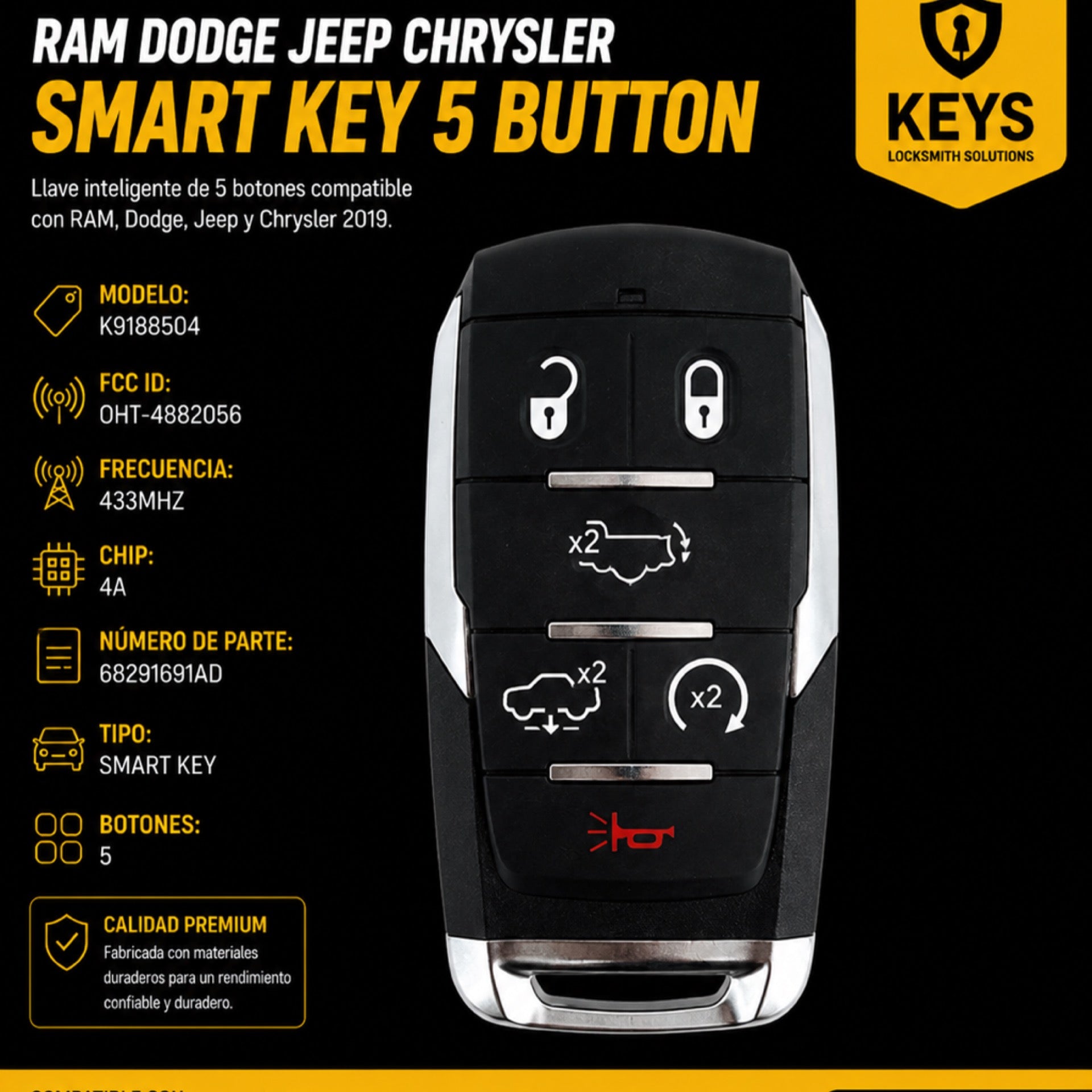 Dodge RAM Jeep Smart Key OHT-4882056 | Keys Locksmith