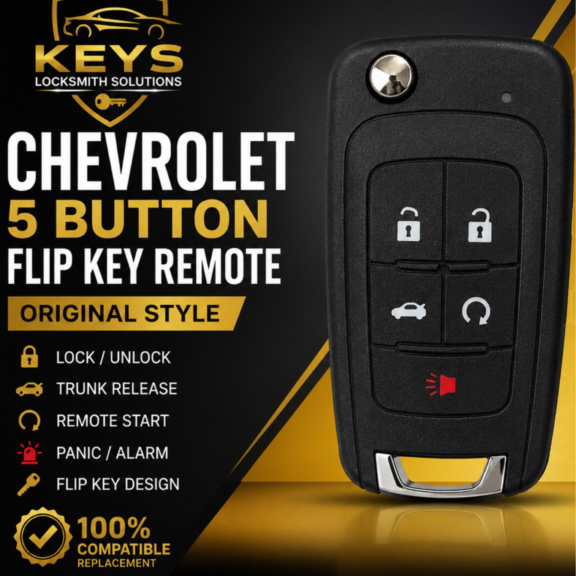 Chevrolet 5-Button Flip Key Remote 315MHz OHT01060512 | Keys Locksmith