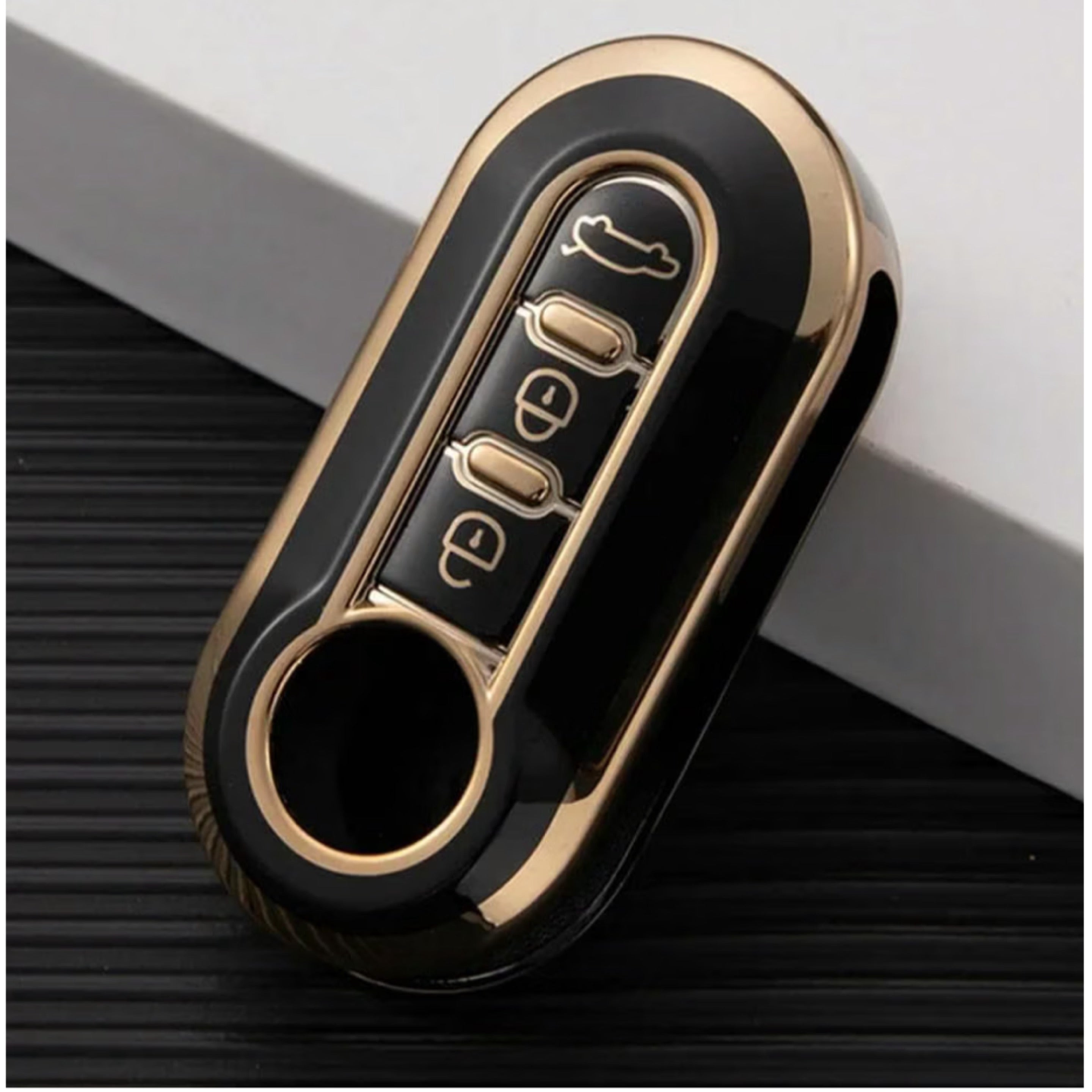 Jeep/Fiat Oval Smart Key Cover – Black/Gold