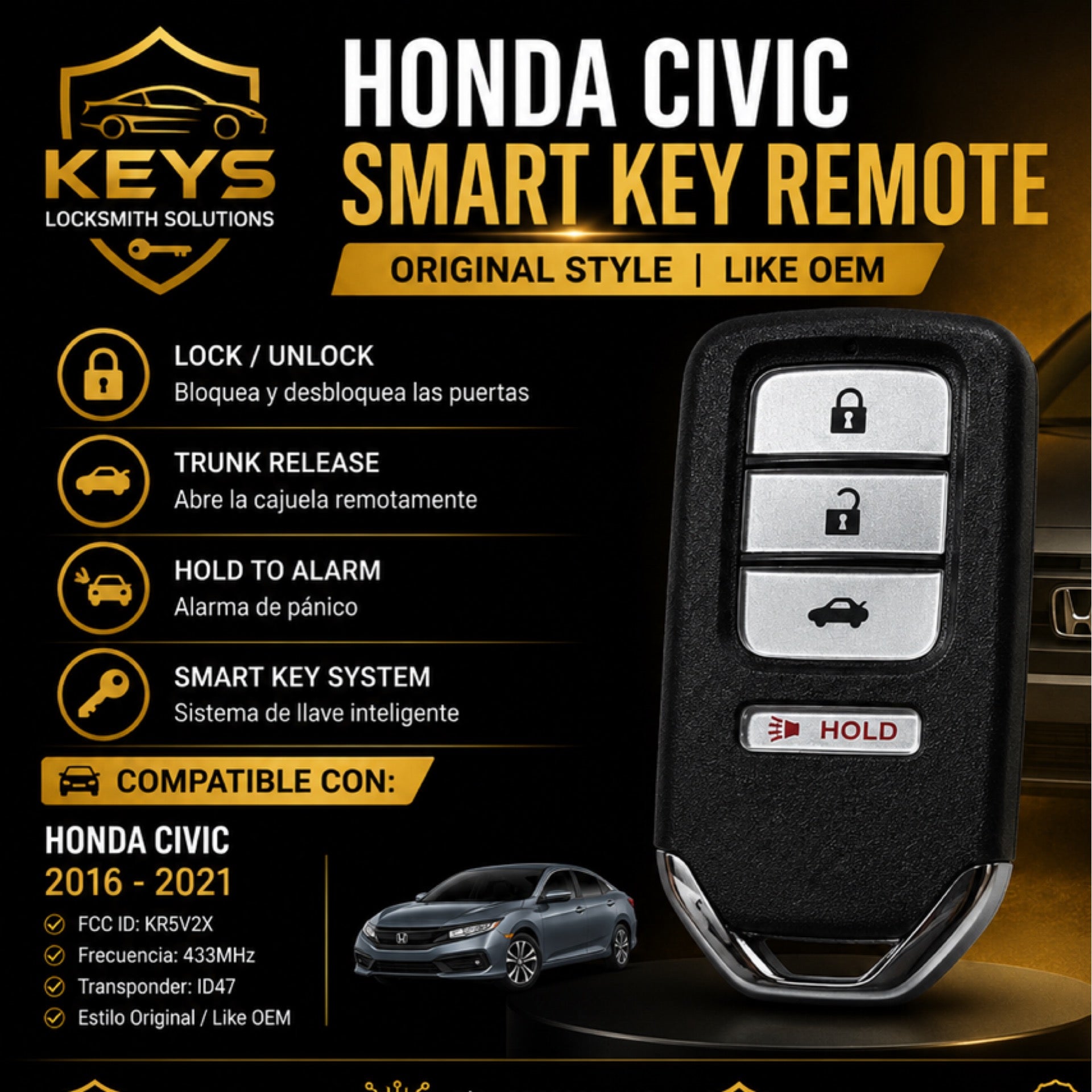 Honda Civic Smart Key KR5V2X 433MHz | Keys Locksmith